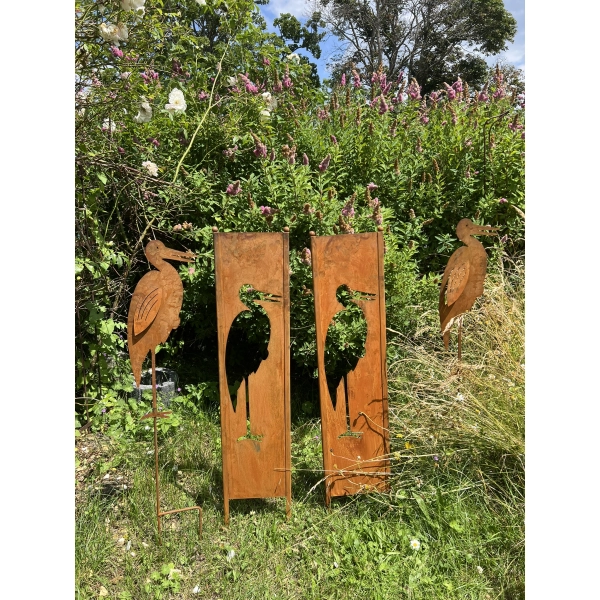 Panel ogrodowy parawan dekoracyjny metal patyna 120cm CZAPLA / ŻURAW